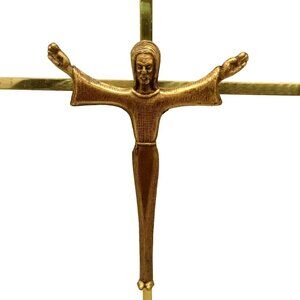 Vintage Brass Crucifix Cross Detailed Christ Figure Wall Hanging MCM